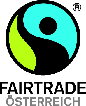 Logo in der Farbe blau, grün und schwarz der Organisation Fairtrade Österreich