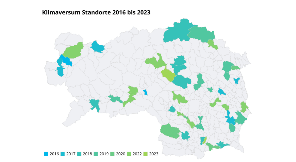 Steiermark Karte mit Klimaversum Standorten eingezeichnet