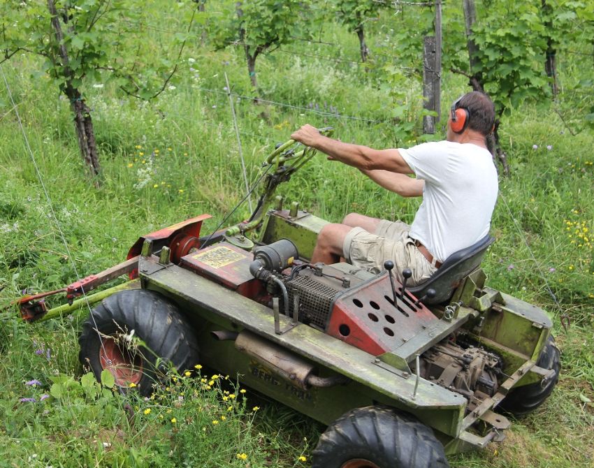 Mann auf landwirtschaftlicher Maschine.