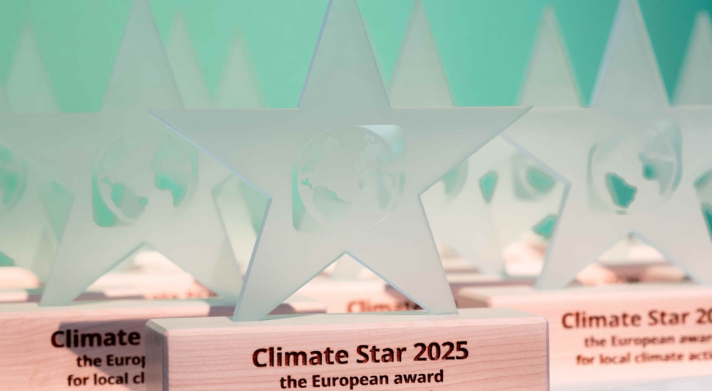 Die Climate Star Pokale aufgereiht.