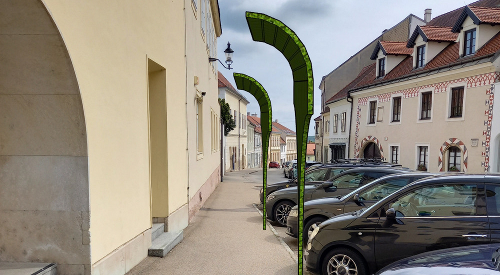 Ansicht der Rankgitter entlang der Rathausstraße